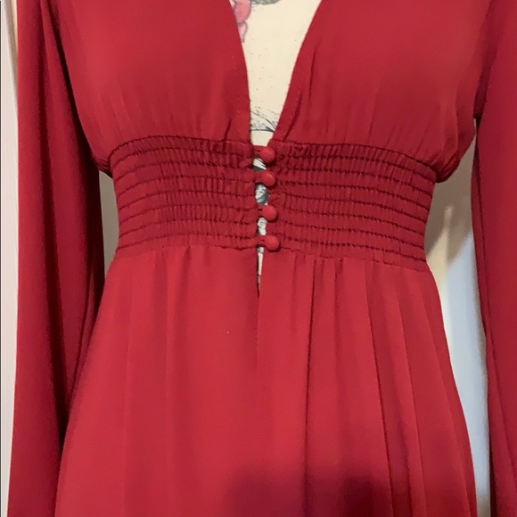 Wine High Low Babydoll Elastic Waist V-neck Top - Picture 6 of 8